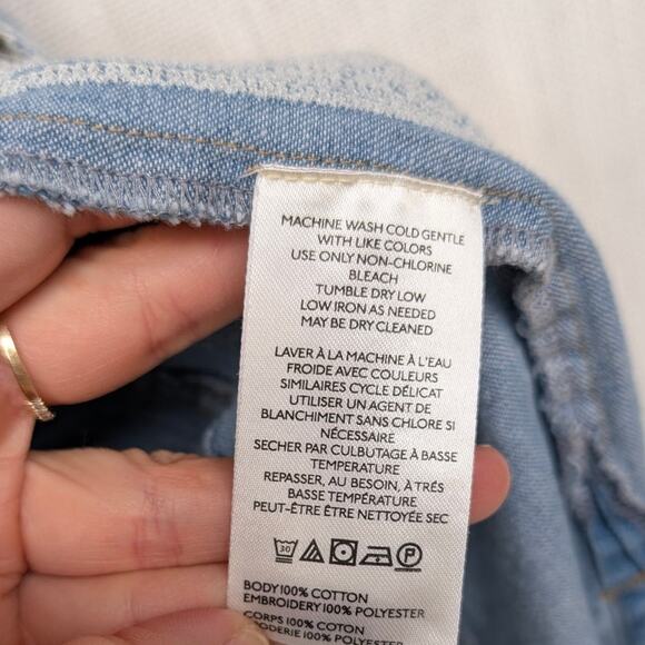 Free People We The Free Blue Denim Lace Embroidered Button-Down Shirt, size XS - Picture 8 of 8